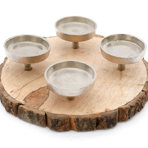 Candle Holder On Wooden Base 28cm