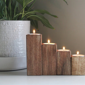 Set of Four Mango Wood Tealight Holders