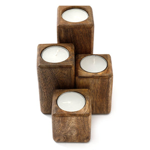 Set of Four Mango Wood Tealight Holders