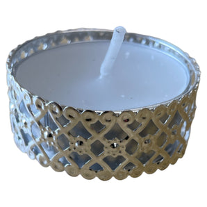 Silver and Gold Heart Pattern Tea Light Candles, Pack of 12