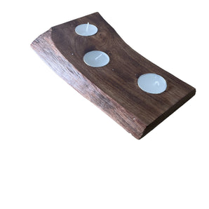 Short Mango Wood 3 Tea Light Holder 25cm