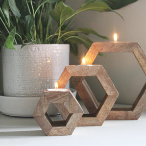 Set of Three Hexagon Tealight Holders 20cm