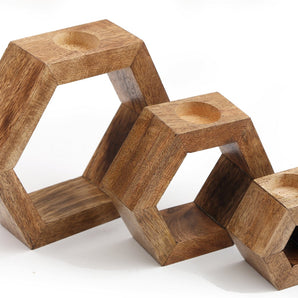 Set of Three Hexagon Tealight Holders 20cm