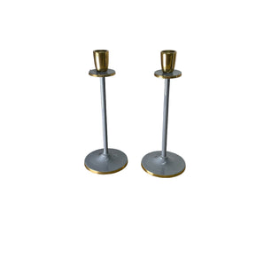 Glossy Grey Irina Candlestick, Set of 2, 20cm