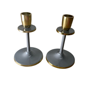 Glossy Grey Irina Candlestick, Set of 2, 15cm