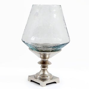 Hurricane Pillar Candle Stand Silver