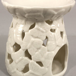 White Embossed Butterfly Oil Burner