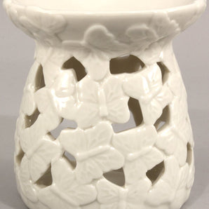 White Embossed Butterfly Oil Burner