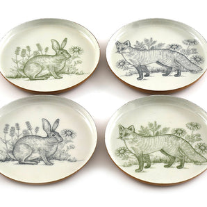 Set of Four Metal Woodland Themed Coasters