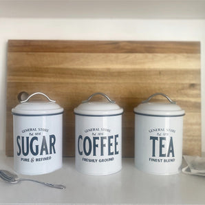 White General Store Tea, Coffee and Sugar Set