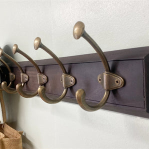 Wooden Base With 6 Brass Large Coat Hooks