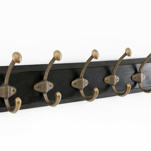 Wooden Base With 6 Brass Large Coat Hooks