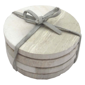 Set of 4 Wood Effect Marble Coasters - Round