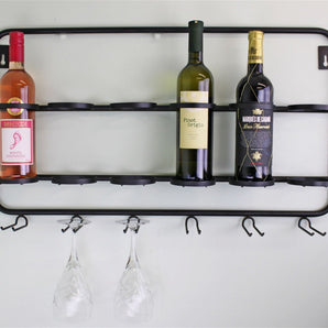 Wall Mounted Six Bottle And Wine Glass Holder