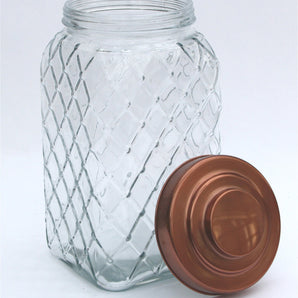 Copper Lidded Square Glass Jar - 12 Inch Large