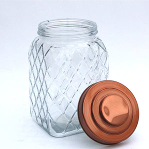 Copper Lidded Square Glass Jar - 10.5 Inch Med