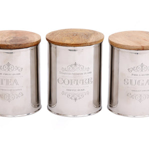 Set Of Three Silver Tea Coffee Sugar Containers