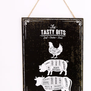 The Tasty Bits Wooden Hanging Plaque in Brown