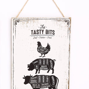 The Tasty Bits Wooden Hanging Plaque in White