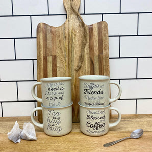 Set of Four Antique Grey Slogan Mug