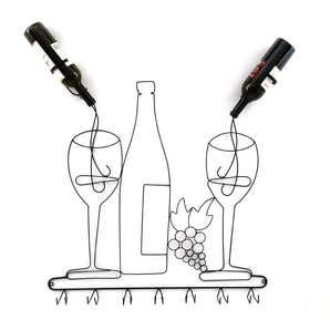 Wall Mounted Black Wire Wine Bottle & Glass Holder