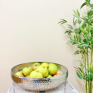 Silver Metal Shallow Bowl with Hammered Detail Large