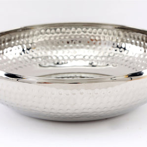 Silver Metal Shallow Bowl with Hammered Detail Large