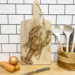 Pair of Engraved Chopping Boards Lobster and Salmon