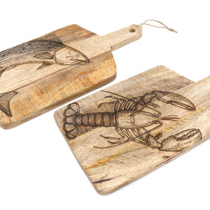 Pair of Engraved Chopping Boards Lobster and Salmon