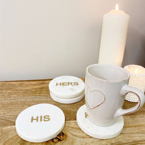 Four 'His' & 'Her' White Marble Coasters