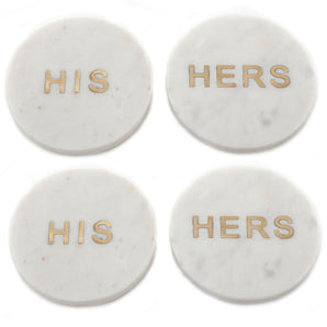 Four 'His' & 'Her' White Marble Coasters