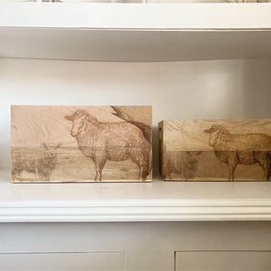 Set Of Two Engraved Sheep Crates