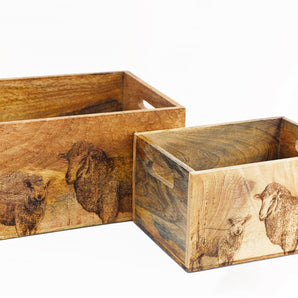 Set Of Two Engraved Sheep Crates