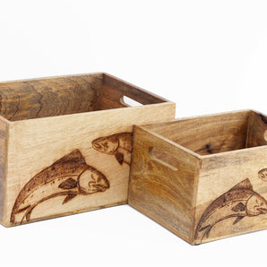 Set Of Two Engraved Salmon Crates