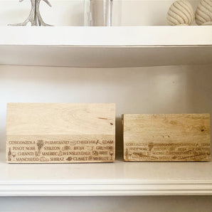 Set Of Two Engraved Cheese & Wine Word Crates