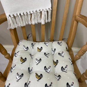 Padded Seat Pad With Ties With A Chicken Print Design