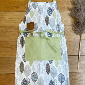 Kitchen Apron With Contemporary Green Leaf Print Design