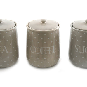 Heart Design Tea, Coffee and Sugar Canisters