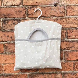 Cotton Peg Bag With Grey Hearts Design