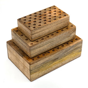 Set of Three Wooden Heart Design Boxes