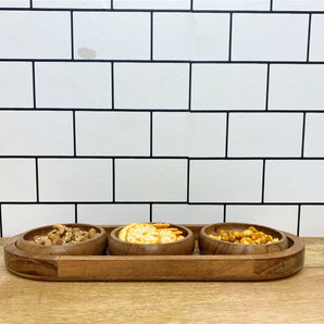 Set Of Three Bowls On Wooden Tray