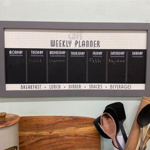 Bistro Cafe Wooden Grey Chalkboard Week Planner 67cm