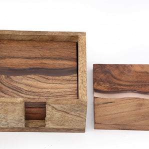 Wooden Wave Design Coasters In A Wooden Holder