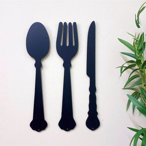 Black Three Piece Cutlery Wall Decoration 39cm