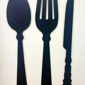 Black Three Piece Cutlery Wall Chalkboards 122cm