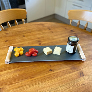 Slate Tray With Rounded Wood Handle 53cm