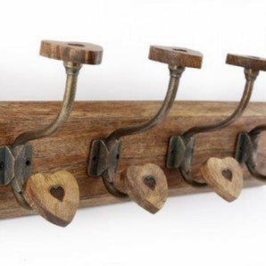 Mango Wood Heart 4 Double Coat Hooks