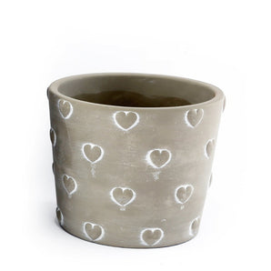 Grey Stone Hearts Planter Round Small