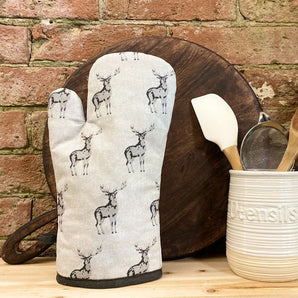 Grey Oven Glove With A Stag Print Design