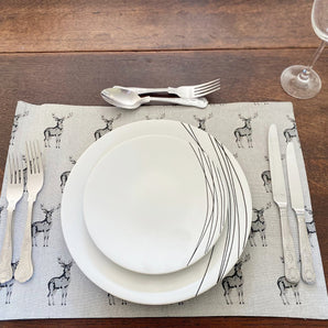 Set of 2 Grey Stag Print Fabric Place Mats